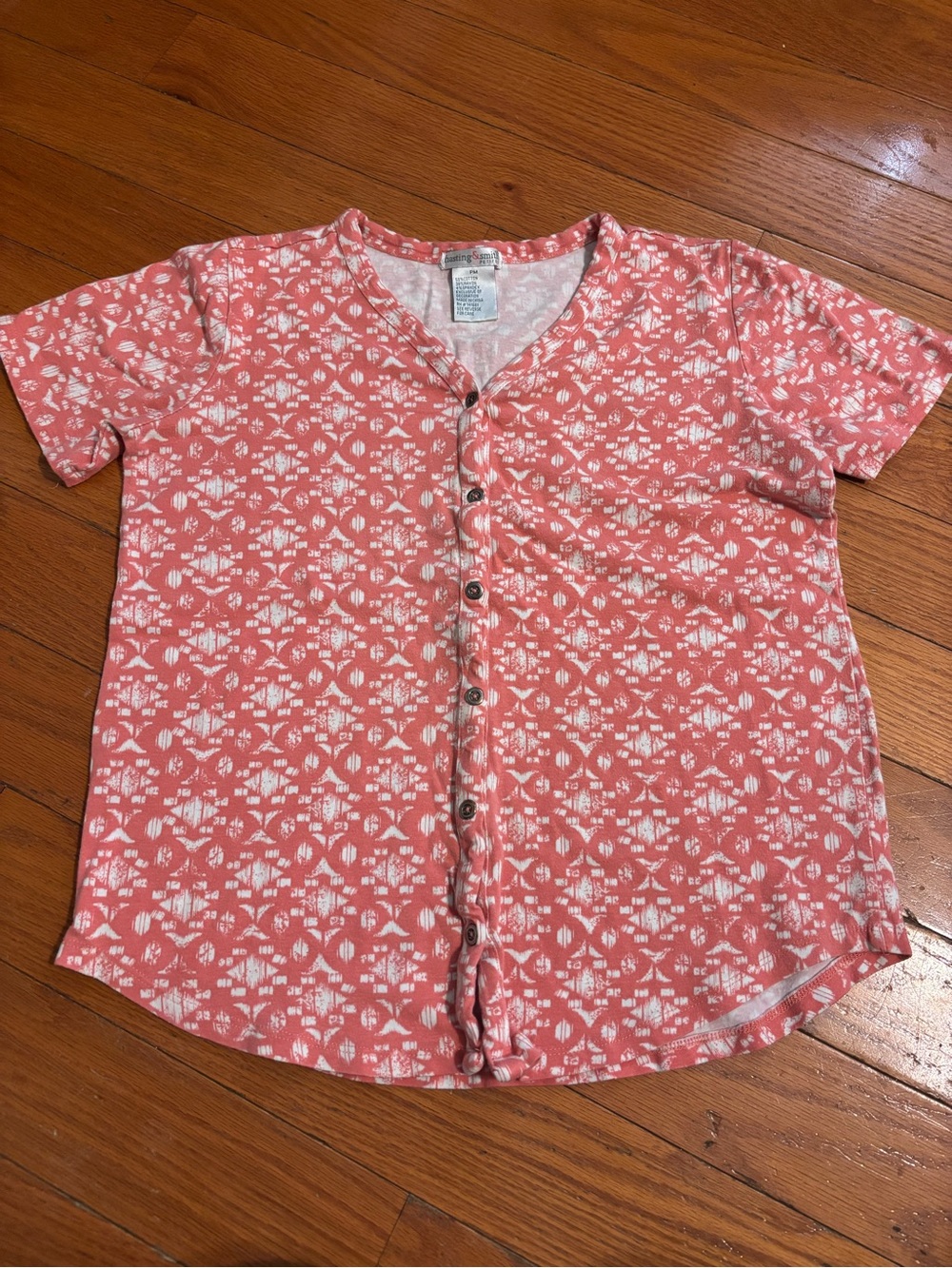 Hasting & Smith Women's Coral Printed Button-Front Short Sleeve Shirt size PM